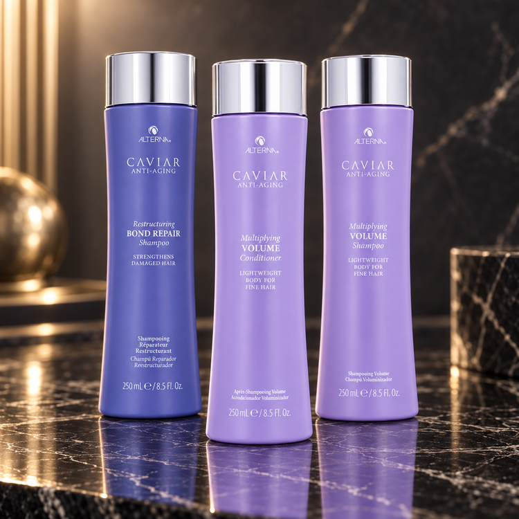 Alterna: Caviar Anti-Aging Restructuring Bond Repair Shampoo 250 ml, Caviar Multiplying Volume Conditioner 250 ml, Caviar Multiplying Volume Shampoo 250 ml – NewBelle