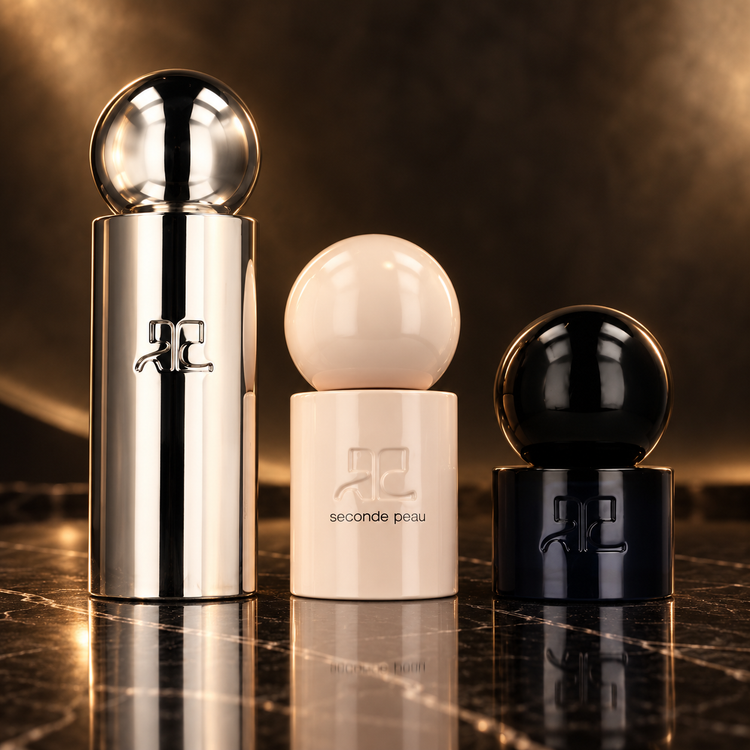 André Courrèges: Hyper Cuir, Seconde Peau, C Eau de Parfum (unisex) 30 ml — scena su marmo nero