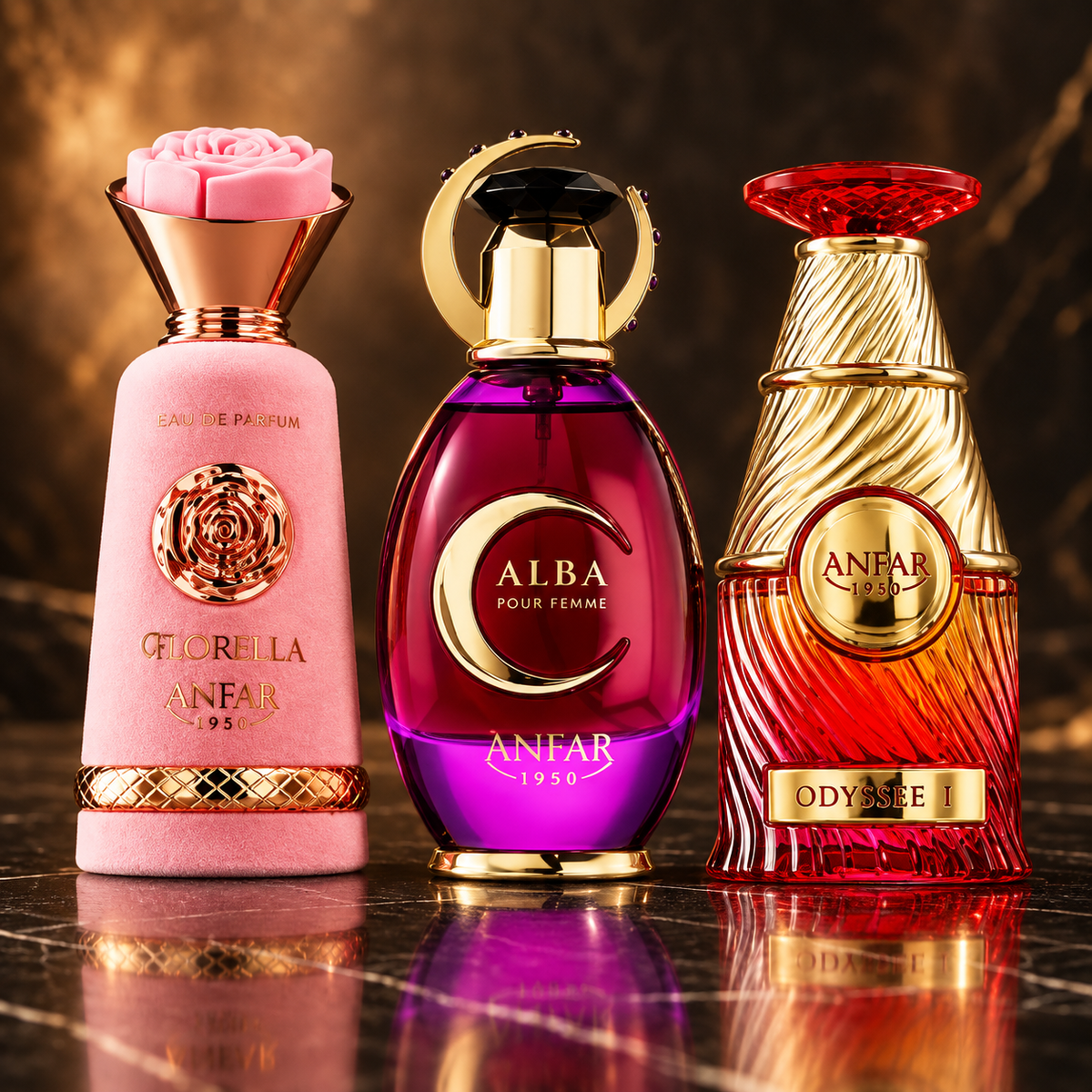 Anfar 1950: Florella, Alba, Odyssee I — scena su marmo nero