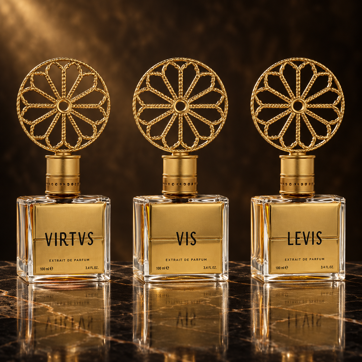 Angela Ciampagna: Virtus, Vis, Levis — scena su marmo nero