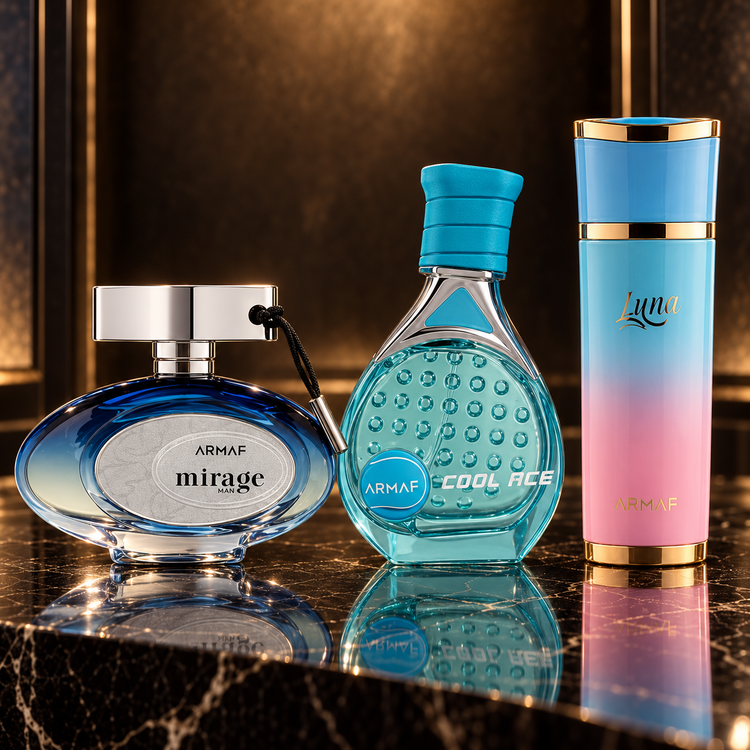 Armaf: Mirage Man, Cool Ace, Luna — scena su marmo nero