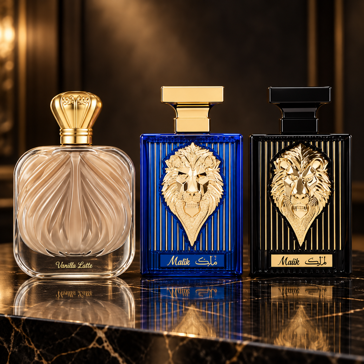 Assala Prime: Vanilla Latte, Malik Sahara, Malik — scena su marmo nero