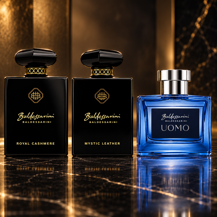 Baldessarini: Royal Cashmere, Mystic Leather, Uomo — scena su marmo nero