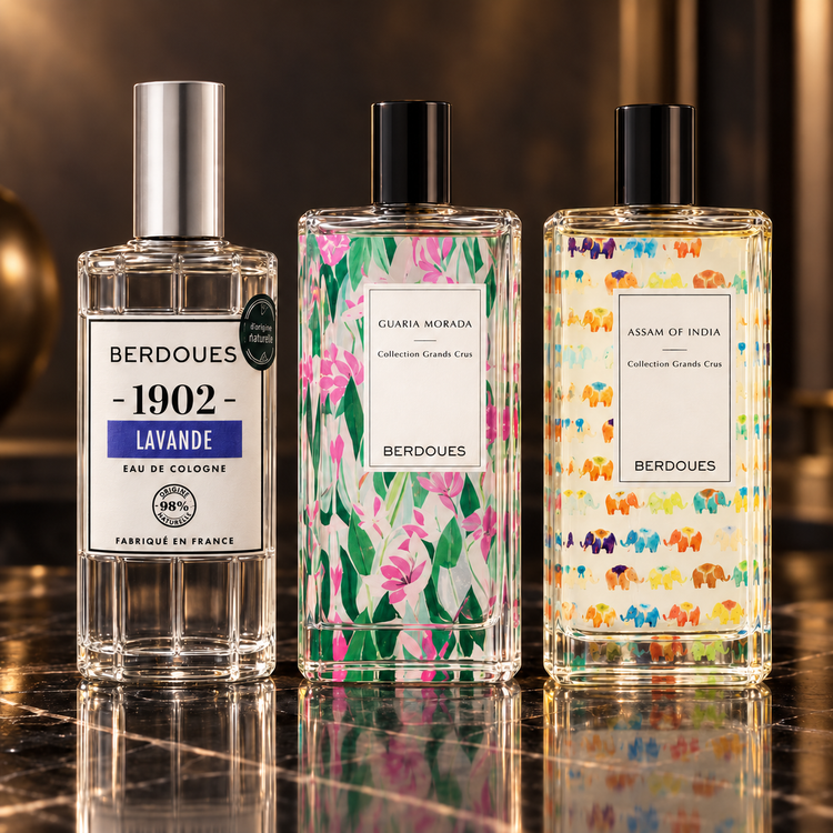 Berdoues: 1902 Lavande, Guaria Morada, Assam of India — scena su marmo nero