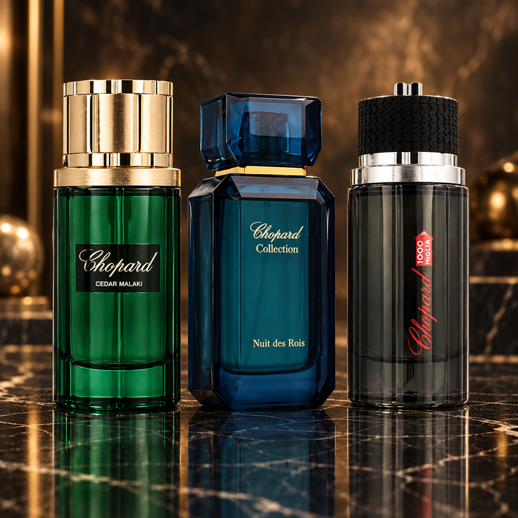 Chopard: Cedar Malaki, Nuit des Rois, 1000 Miglia — scena su marmo nero
