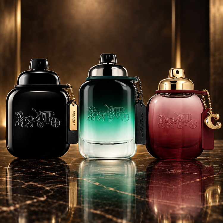 Coach: For Men Eau de Parfum, Green, Wild Rose — scena su marmo nero