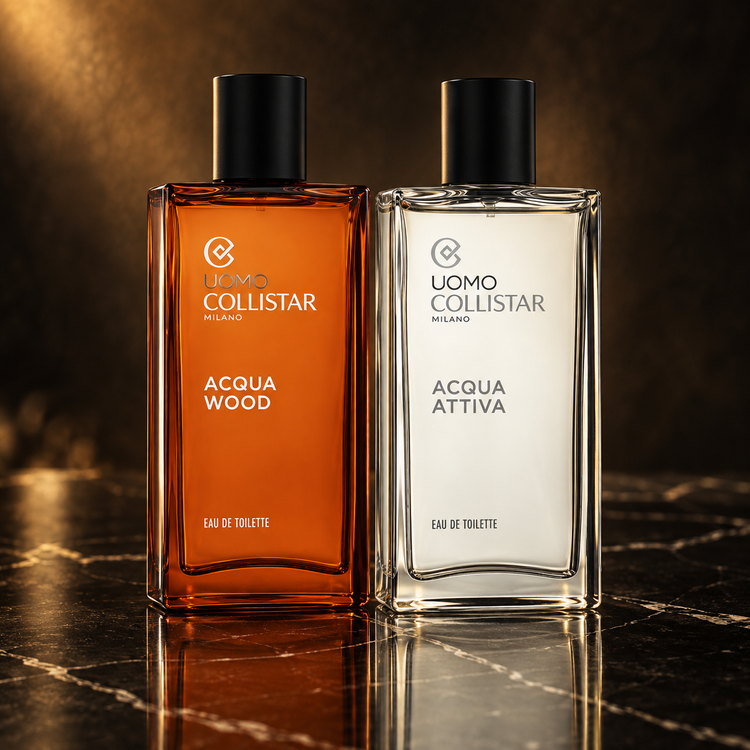 Collistar: Acqua Wood, Acqua Attiva — scena su marmo nero