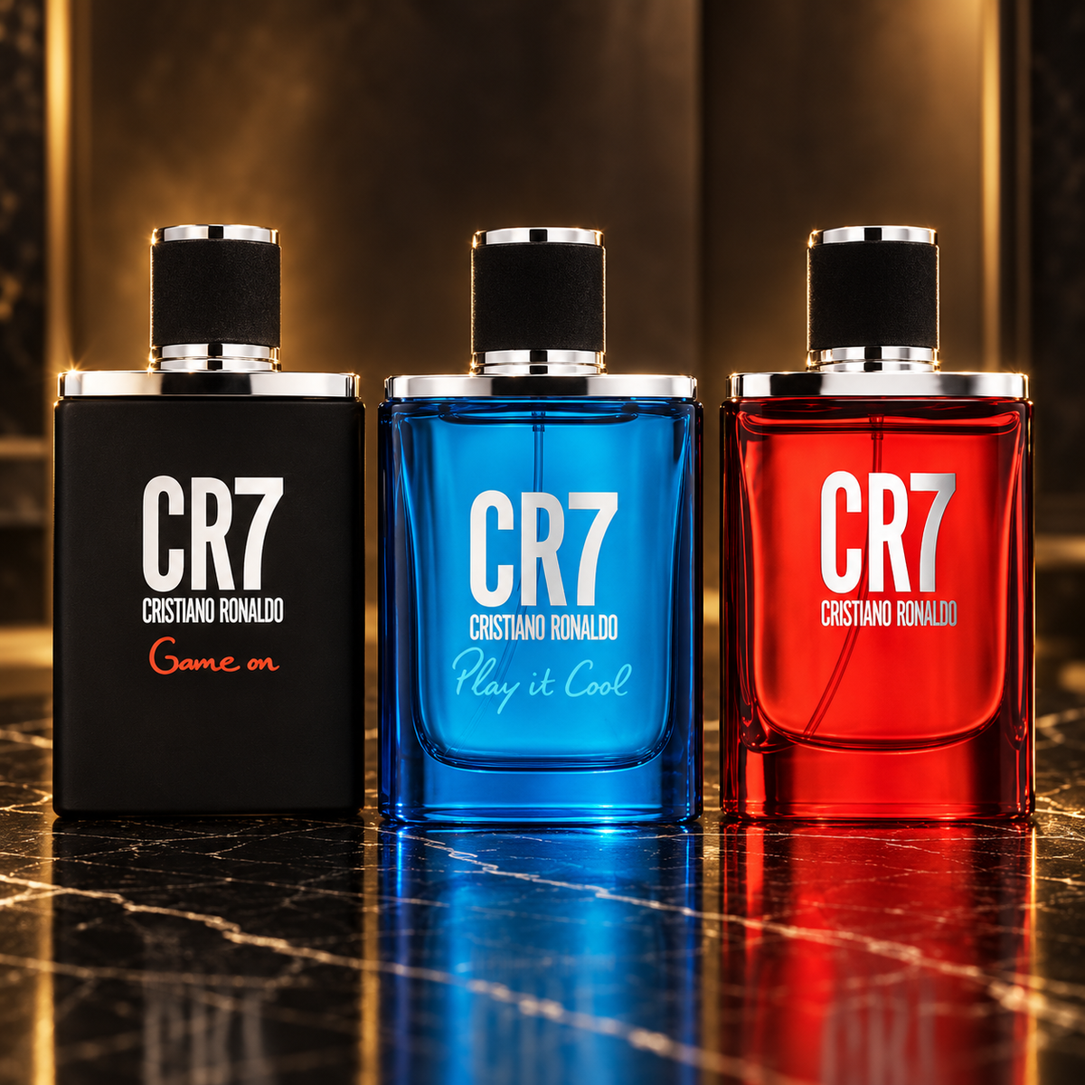 Cristiano Ronaldo: CR7 Game On, CR7 Play It Cool, CR7 — scena su marmo nero