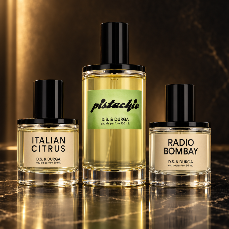 D.S. & Durga: Pistachio, Italian Citrus, Radio Bombay — scena su marmo nero