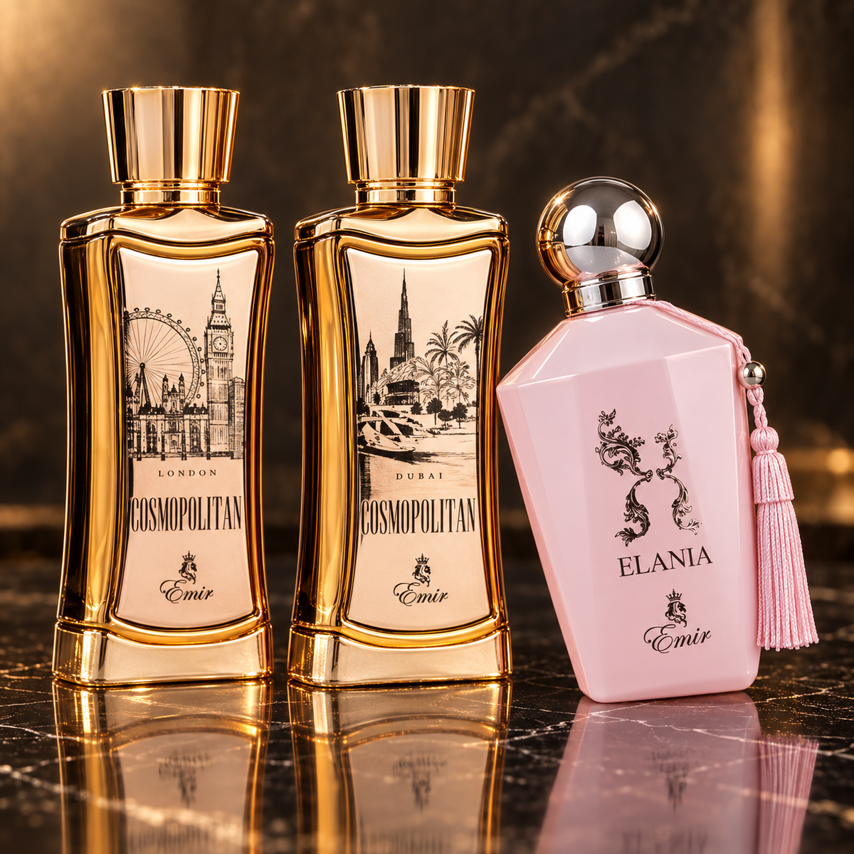 Emir: London Cosmopolitan, Dubai Cosmopolitan, Elania — scena su marmo nero