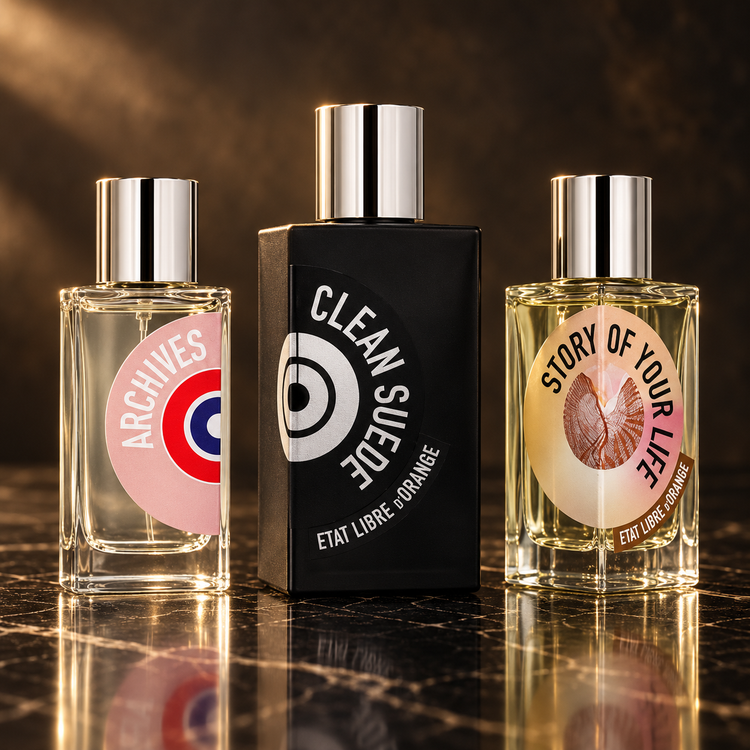 Etat Libre D’Orange: Archives 69, Clean Suede, Story of Your Life — scena su marmo nero