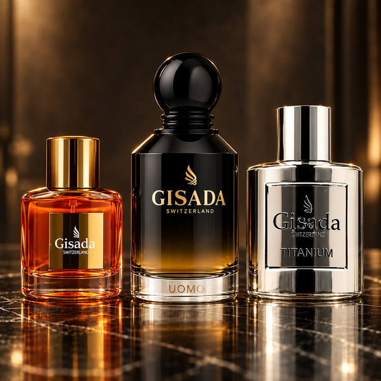 Gisada: Ambassador Women, Uomo Eau de Parfum, Titanium — scena su marmo nero