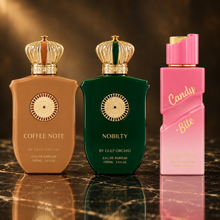 Gulf Orchid: Coffee Note, Nobilty, Candy Bite — scena su marmo nero