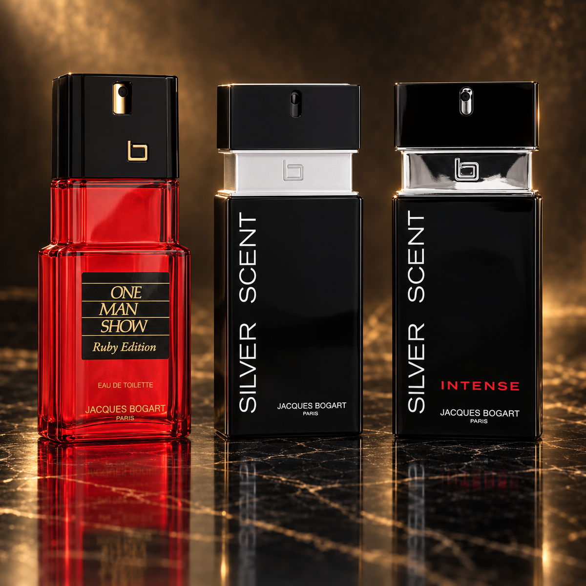 Jacques Bogart: One Man Show Ruby Edition, Silver Scent, Silver Scent Intense — scena su marmo nero
