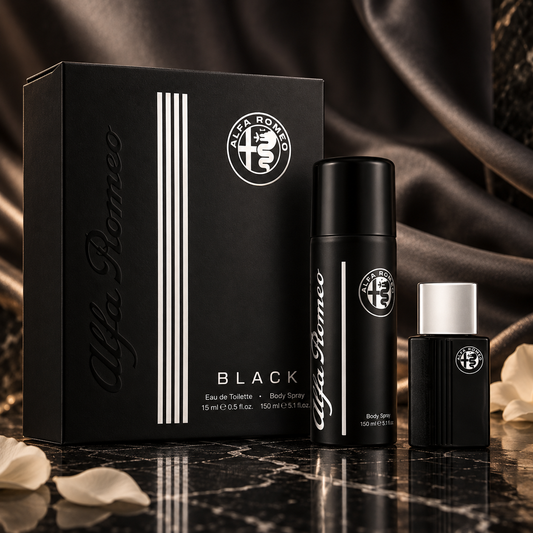 Alfa Romeo Black EDT 15 ml e spray corpo 150 ml — campagna premium NewBelle