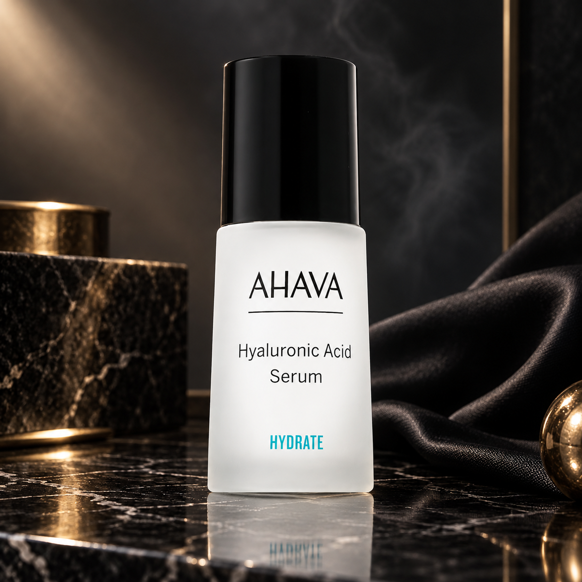 Hyaluronic Acid Serum — ambientazione luxury scura