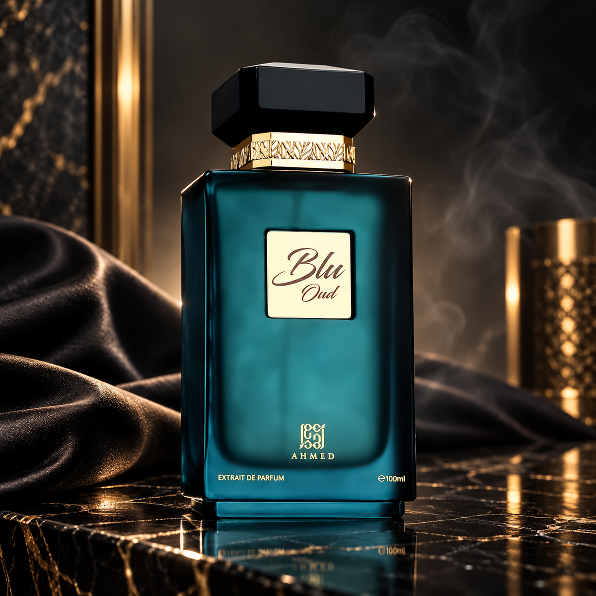 Blu Oud Extrait de Parfum (uomo) 100 ml — ambientazione luxury scura