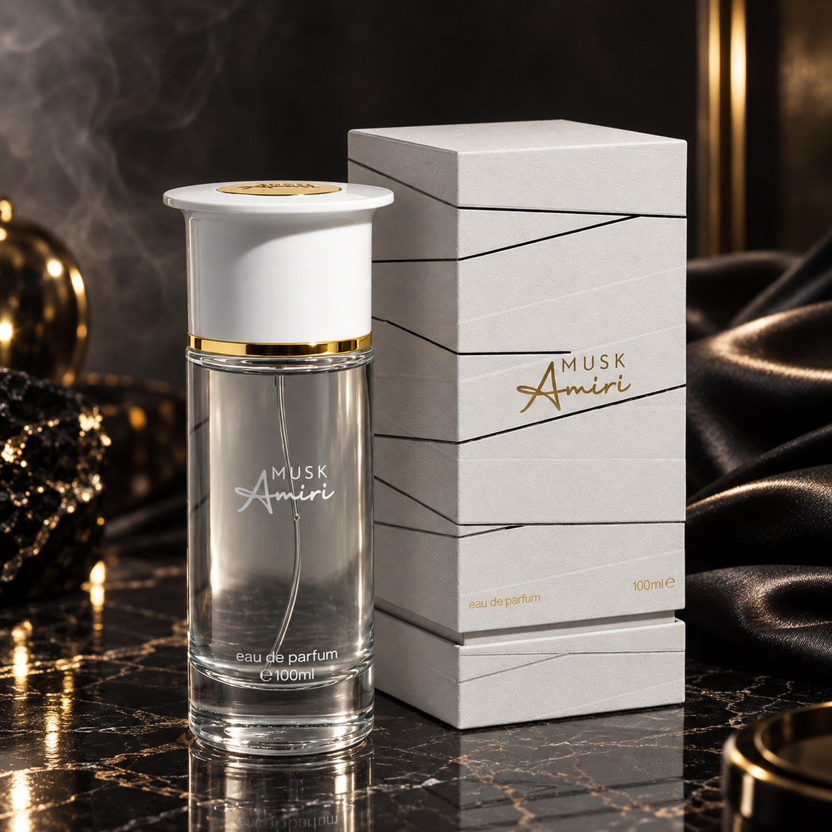 Musk Amiri — ambientazione luxury scura
