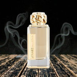 Newbelle Lynked Freedom unisex aromatic fresh fragrance in a gold-accented glass bottle with a chain-link cap.